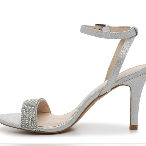H by Halston Ankle Strap Party Bling High Heel Dress Sandal, Silver, NEW - Picture 2 of 16